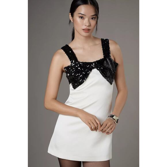 nwt ANTHROPOLOGIE ENDLESS ROSE sz M Sequin Bow Shift Dress - Picture 1 of 4